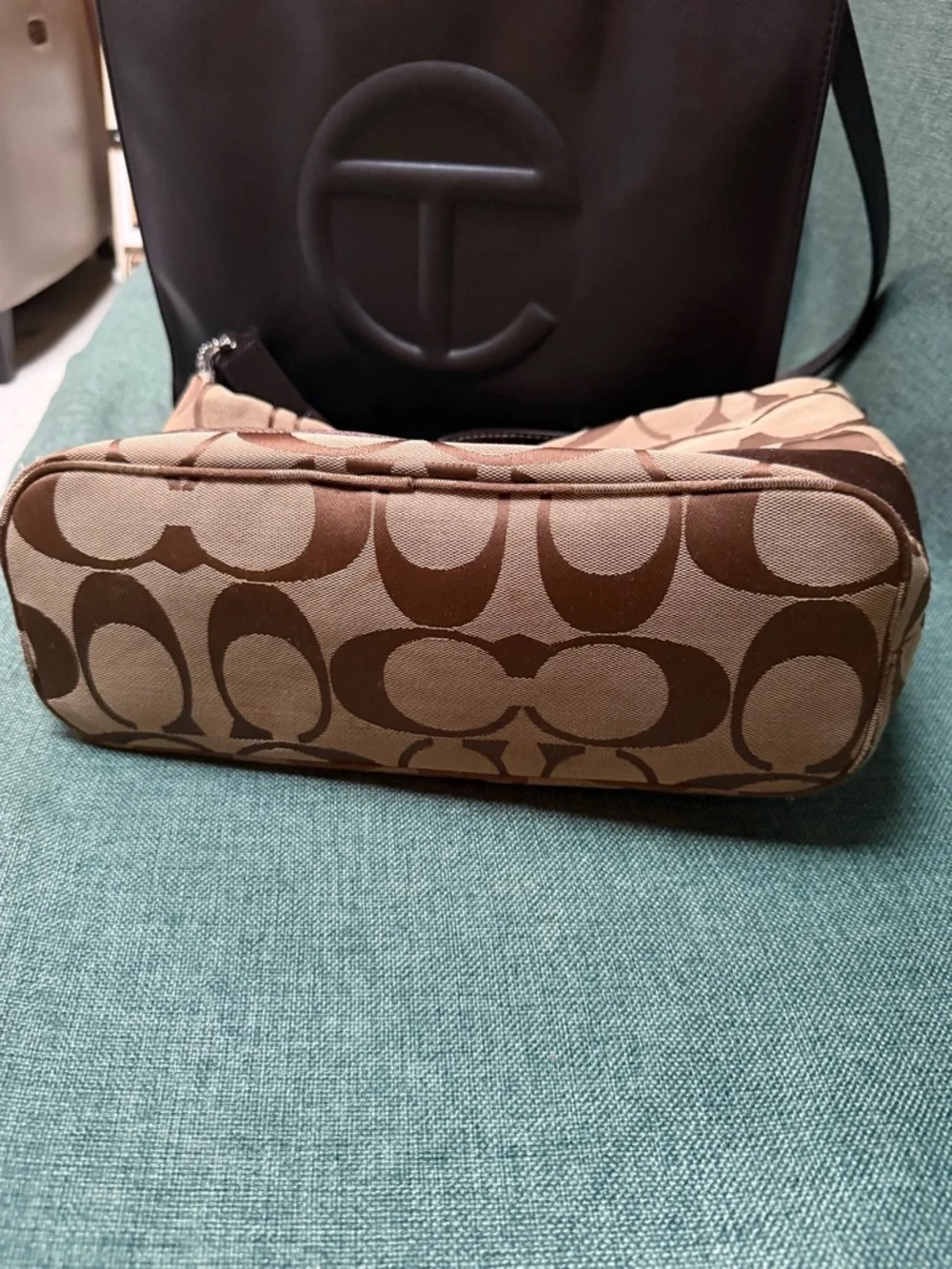 Coach Signature Stripe Hobo Bag F1182-F17434 Canvas Leather Medium - Picture 5 of 8